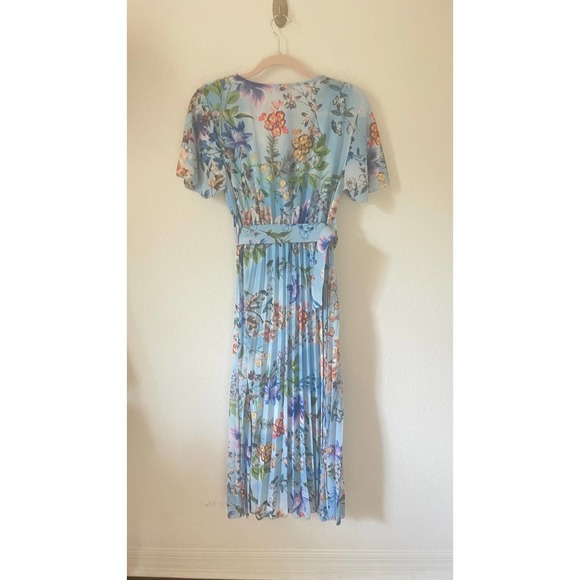 Floral and Pleated Belted Dress Made in Italy - Picture 2 of 9